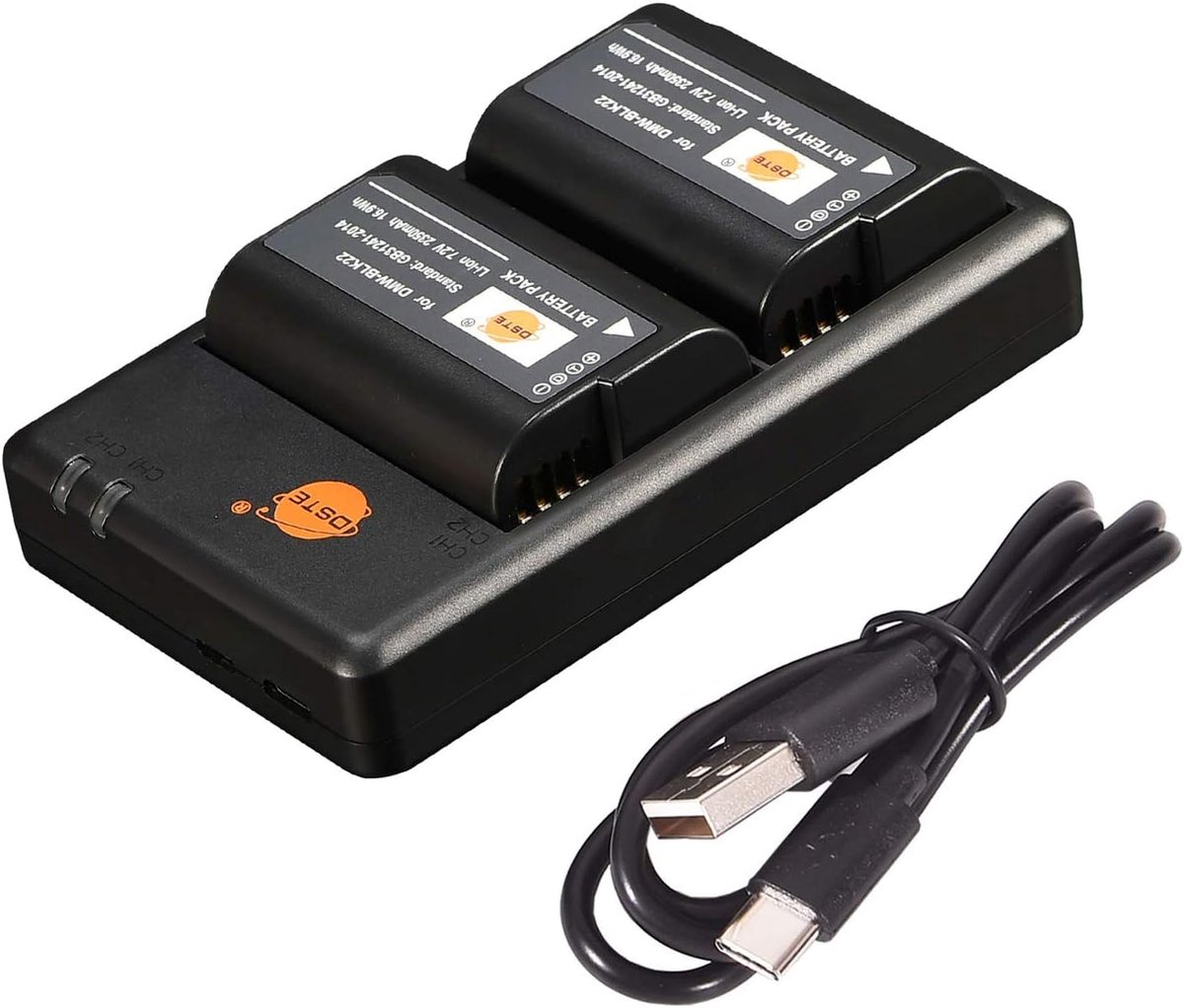 DSTE 2pcs DMW-BLK22 (2350mAh/7.2V) Li-ion Battery and Charger Compatible with Panasonic Lumix S5 DC-S5K DC-S5GK - ShopVlot