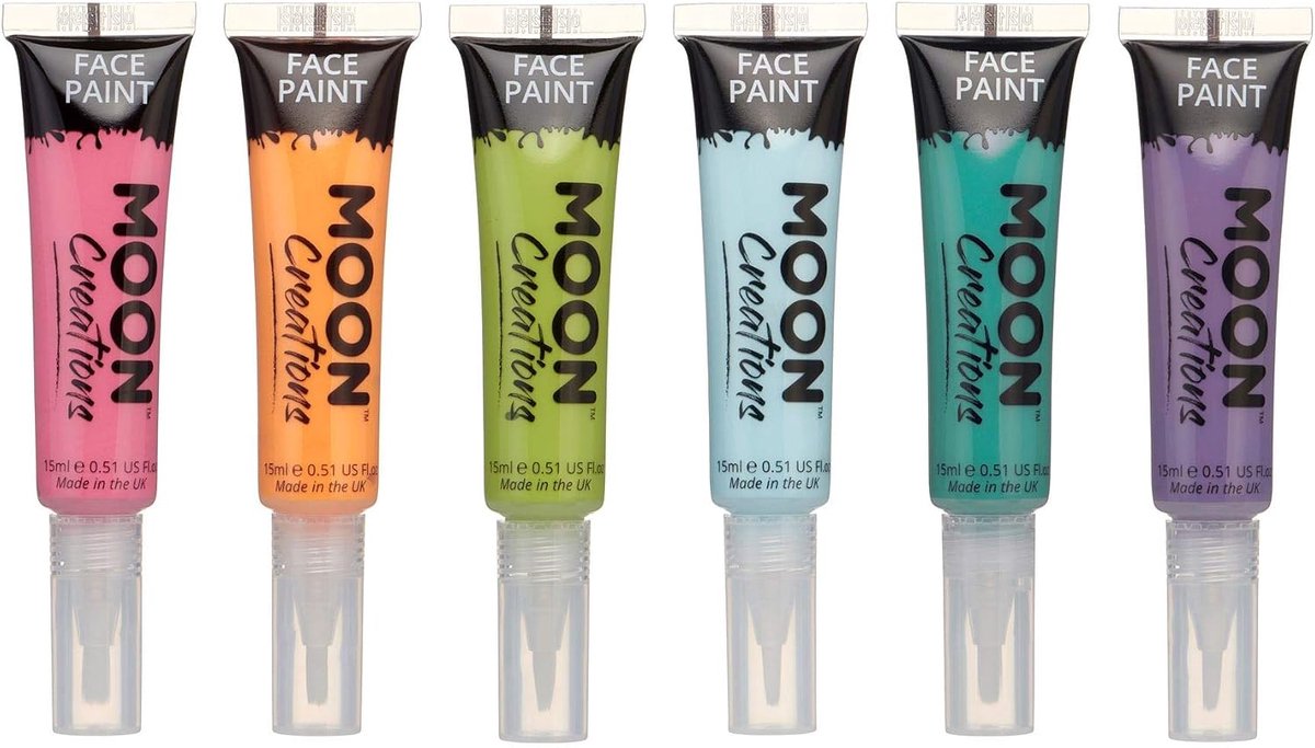 Moon Creations Face and Body Paint with Brush Applicator, 15 ml, Pack of 6 - ShopVlot