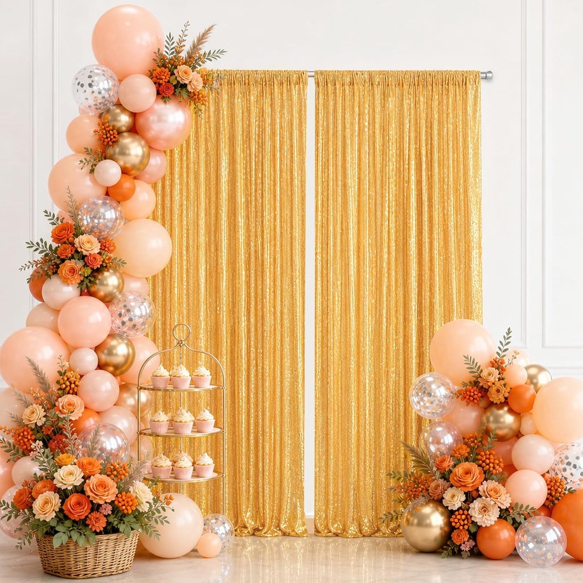 2 stuks achtergrond bruiloft pailletten 60 x 240 cm achtergrond gordijn party (goud) - ShopVlot