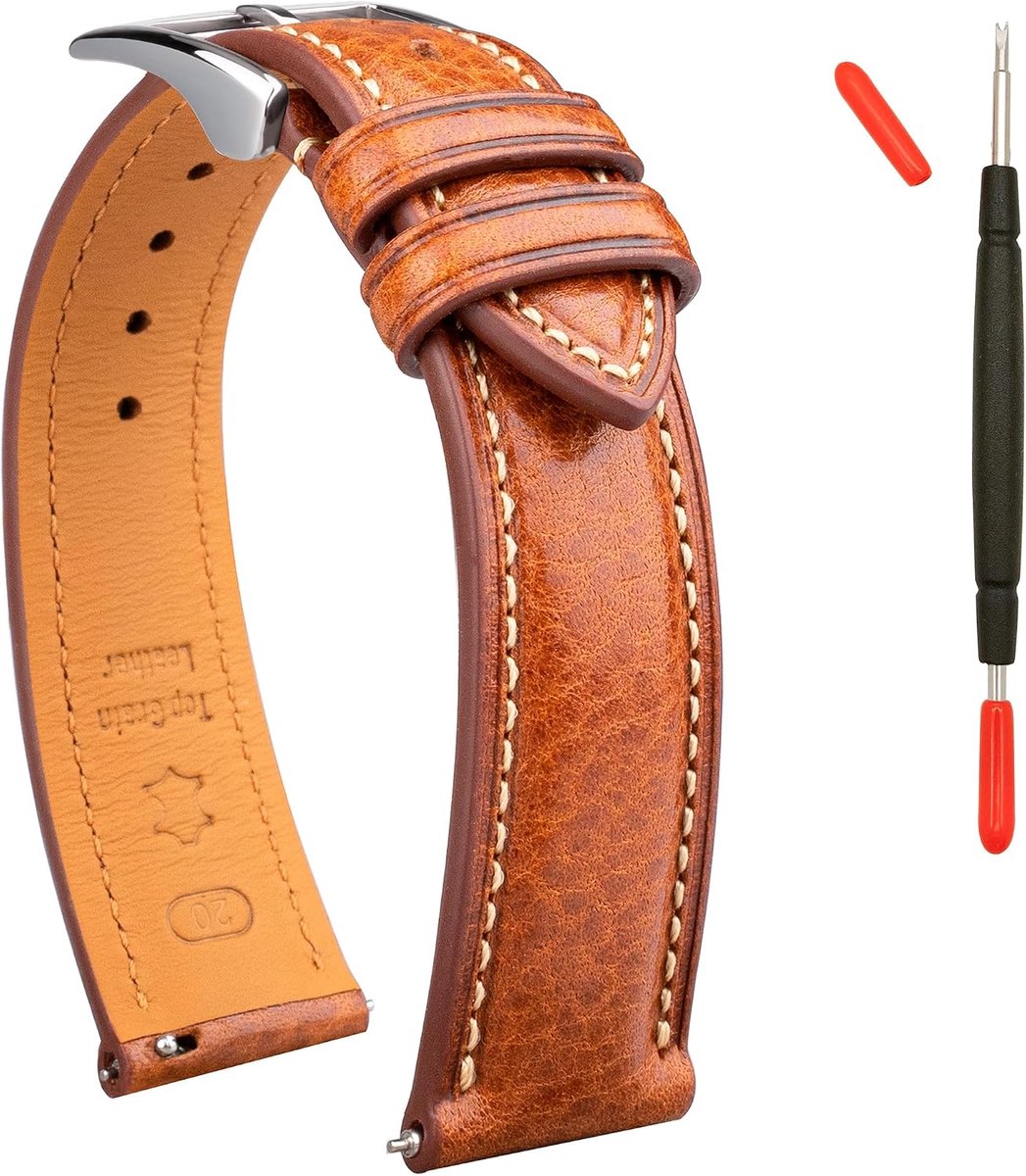 Leather Watch Strap Vegetable Tanned Leather Bracelet, Watch Strap 20 mm Leather, 16 18 19 20 XL 21 22 XXL Replacement - ShopVlot