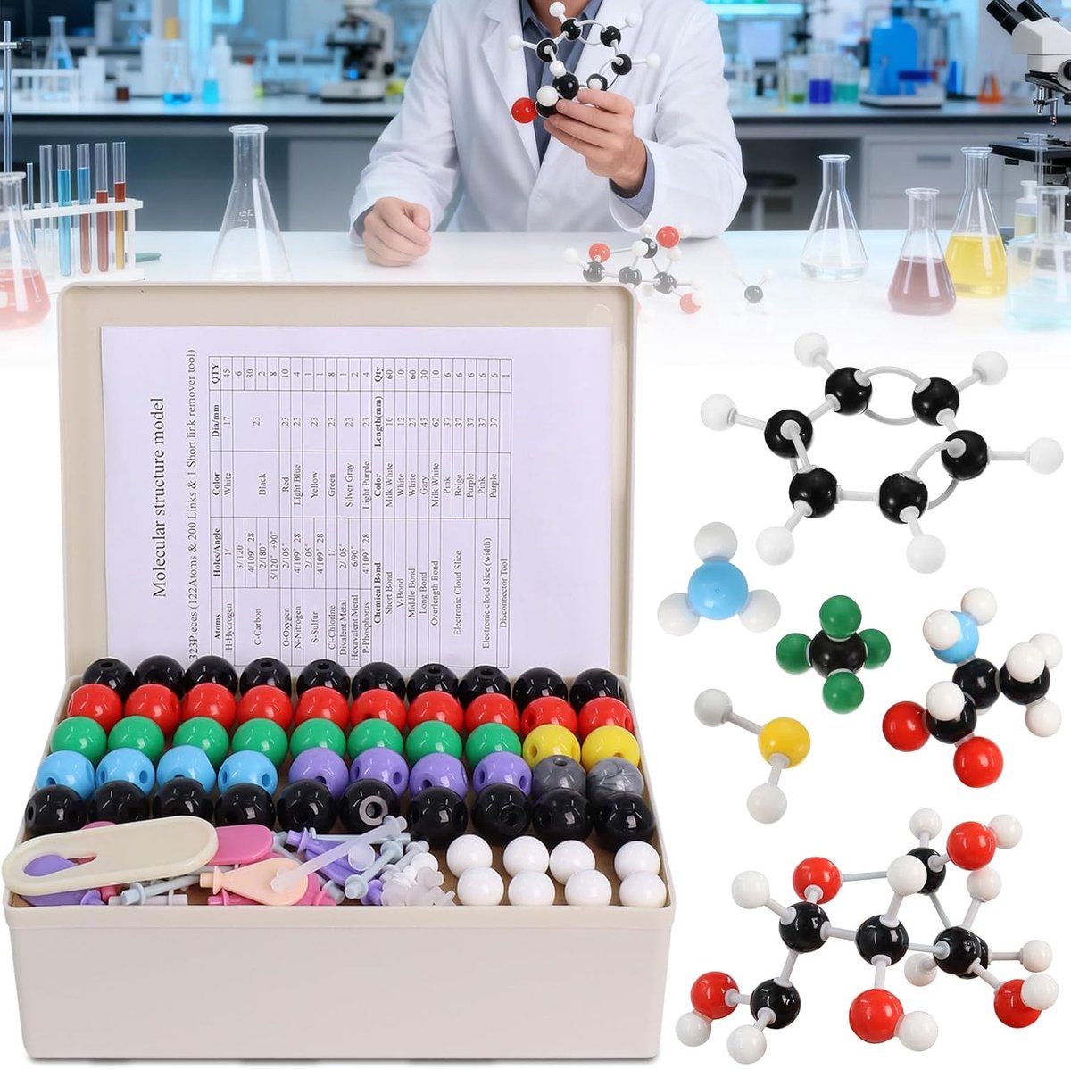 Molecular models organic and inorganic chemistry construction kit 323 parts with atomic bonds and manual for teachers - ShopVlot
