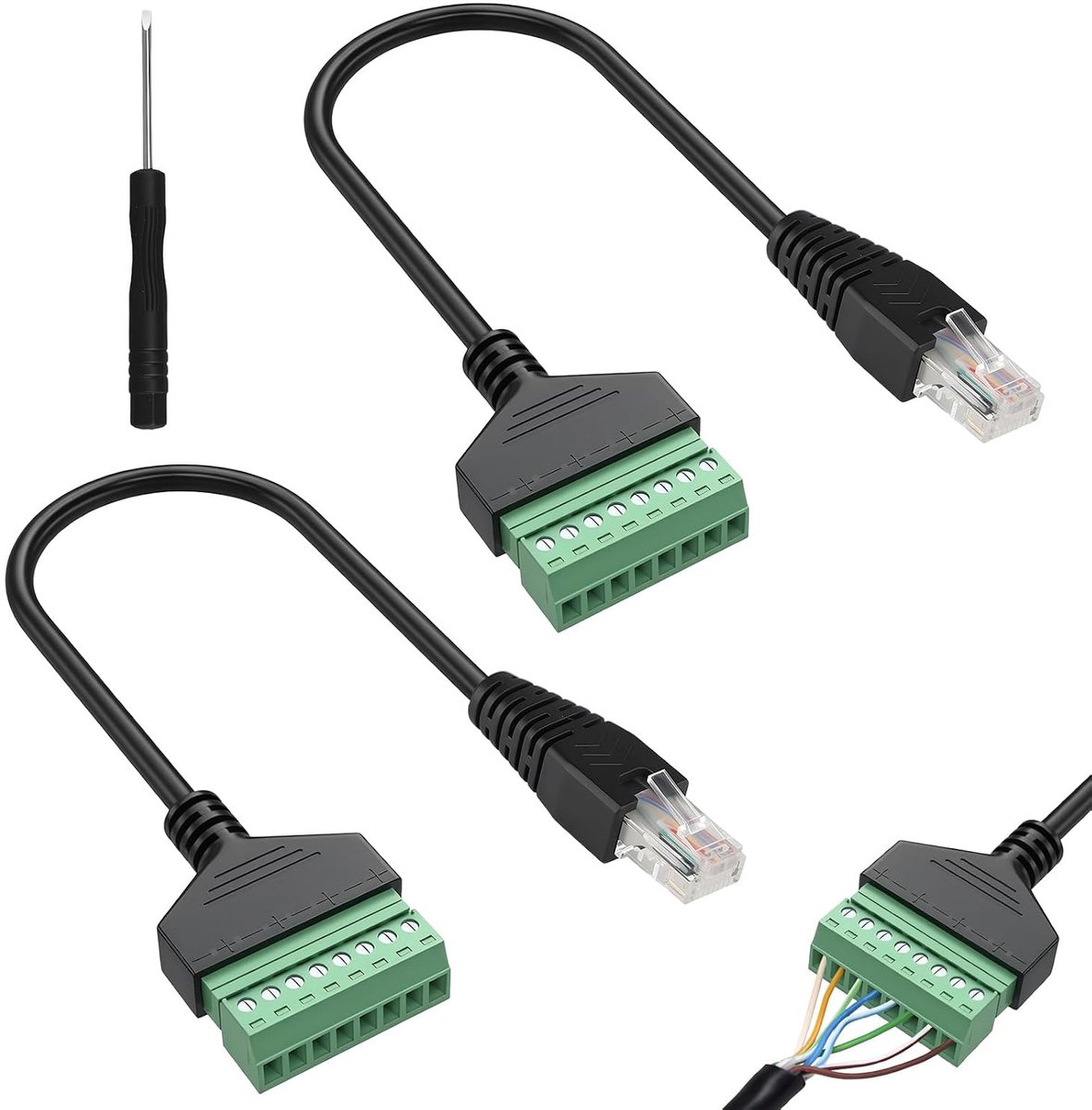 2 stuks RJ45-stekker op 8-pins schroefklemblok adapter, RJ45 naar schroefklemmen adapter voor Cat7, Cat6, Cat5e RJ45 - ShopVlot