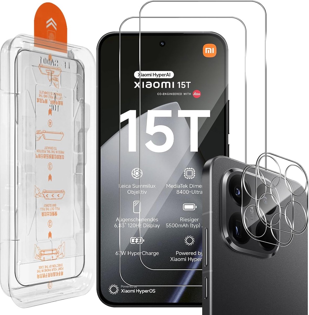 Beschermfolie voor Xiaomi 15T/15T Pro voor pantserglas, autoinstallatie, 2 stuks displaybeschermfolie en 2 stuks - ShopVlot