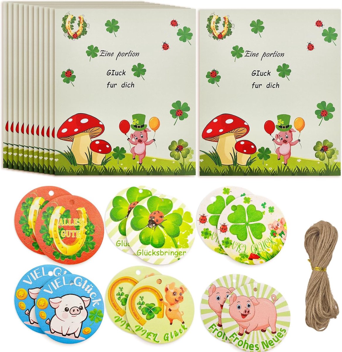 12 stuks geluksbrengers, oudejaarsavond hangers met nieuwjaarskaarten, houten klaverbladen, geluksbrenger, decoratieve - ShopVlot