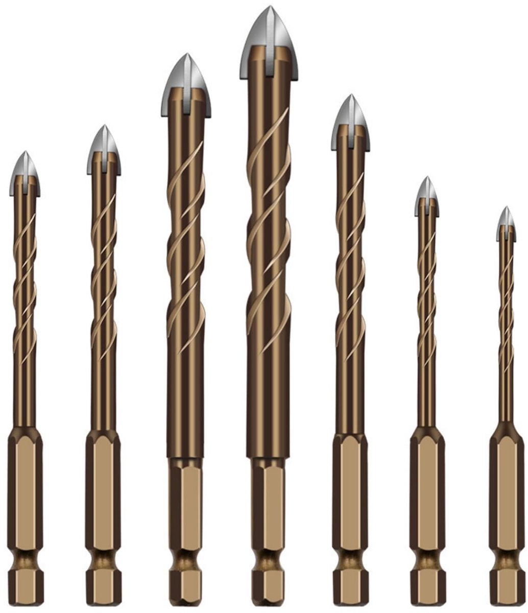 Borstelbits voor tegels, Masonry en metaal - 3/4/5/6/8/10/12 mm 7-delige cross-blade wolfraamcarbide boorbitset - ShopVlot