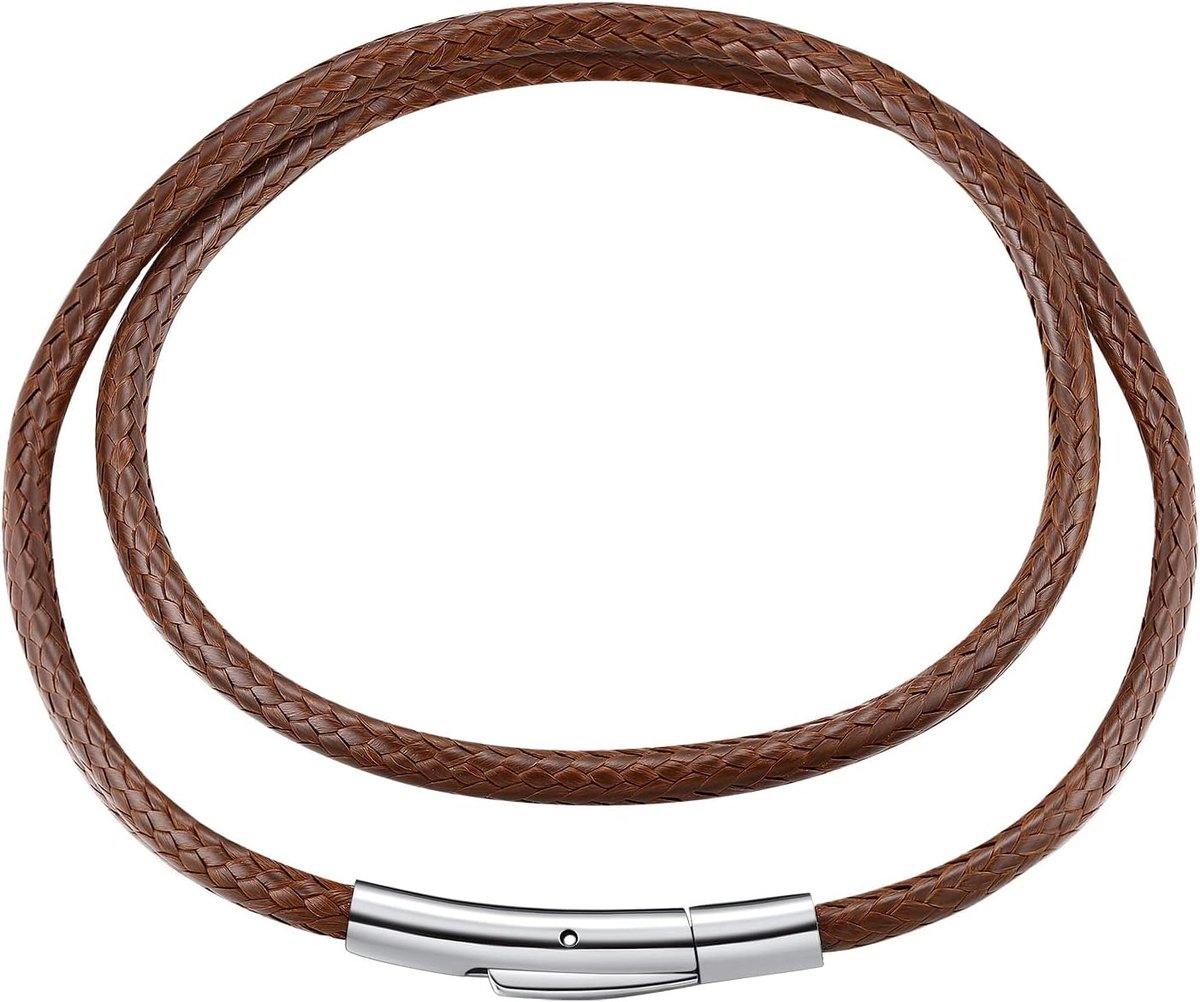 FindChic 2/3 mm Braided Leather Chain for Men and Women, Rubber Collar with Stainless Steel Clasp, Black/Brown, 41-76 - ShopVlot