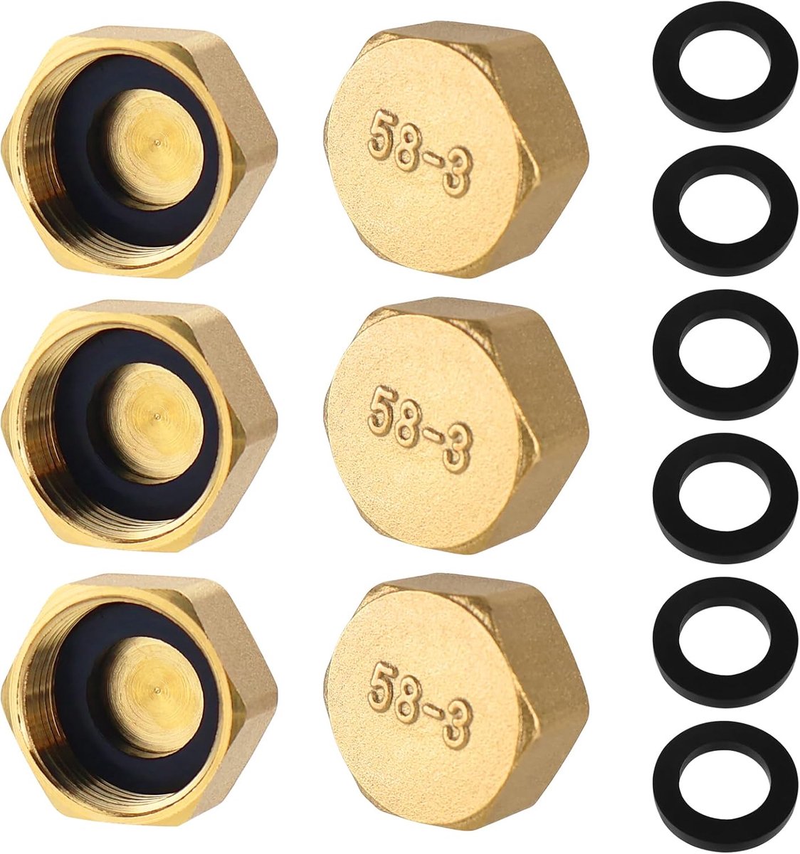 Brass Cap Hose Caps Hexagon 1/2 Inch Spout Valve Blind Stop Female Thread Threaded Brass End Cap with Hose Washers 6pcs - ShopVlot