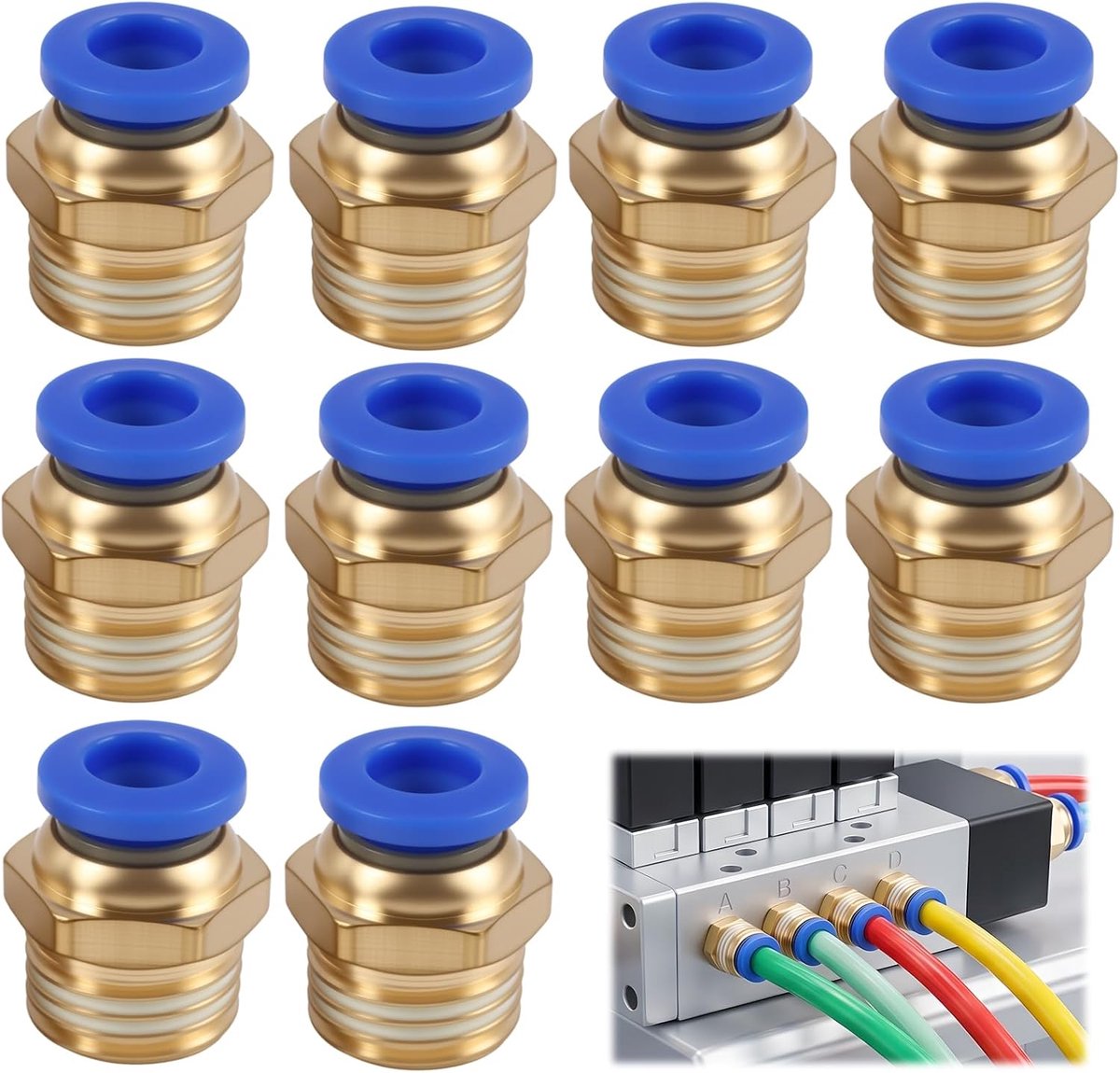 10 stuks Push-to-Connect pneumatische verbindingen, PC8-02 slangadapters 8 mm x 1/4 BSP rechte buitendraad, snelle en - ShopVlot