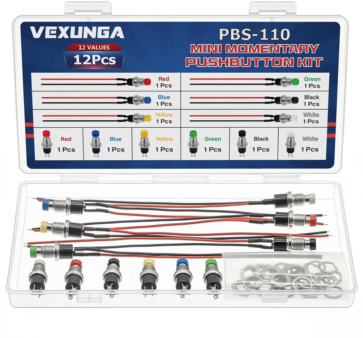 VEXUNGA Mini Instantaneous Push Button Switch 1A 250V AC ON/OFF 6 Piece Pre-wired Push Buttons and 6 Piece 2Pins Mini - ShopVlot
