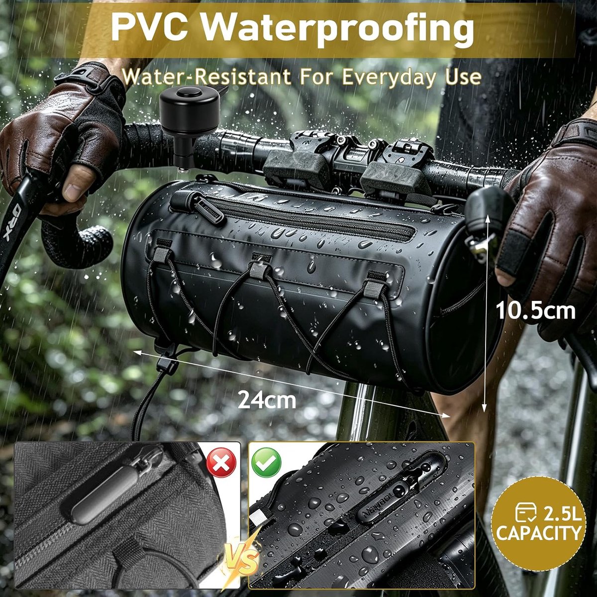 Fietsstuurtas waterdichte 2,5 l – fiets voortas set met fietsbel & reflecterende strepen, multifunctionele fietstas - ShopVlot