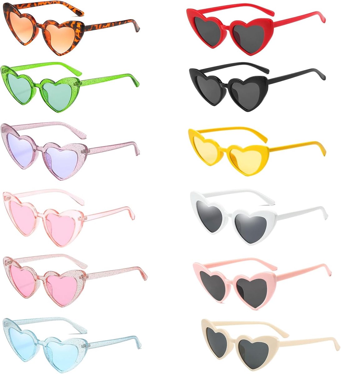 12 pairs of heart shaped sunglasses, color - ShopVlot