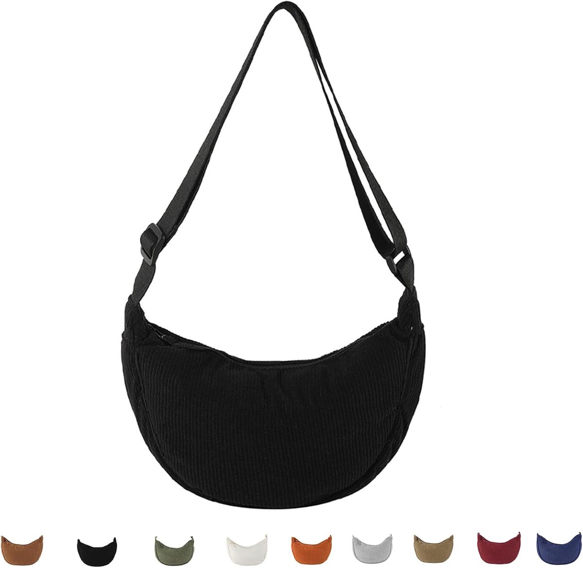 Half Moon Bag for Women, Corduroy Crescent Moon Bag, Crescent, Crossbody Bag, Dumpling Bag, Solid Color, Hobos - ShopVlot