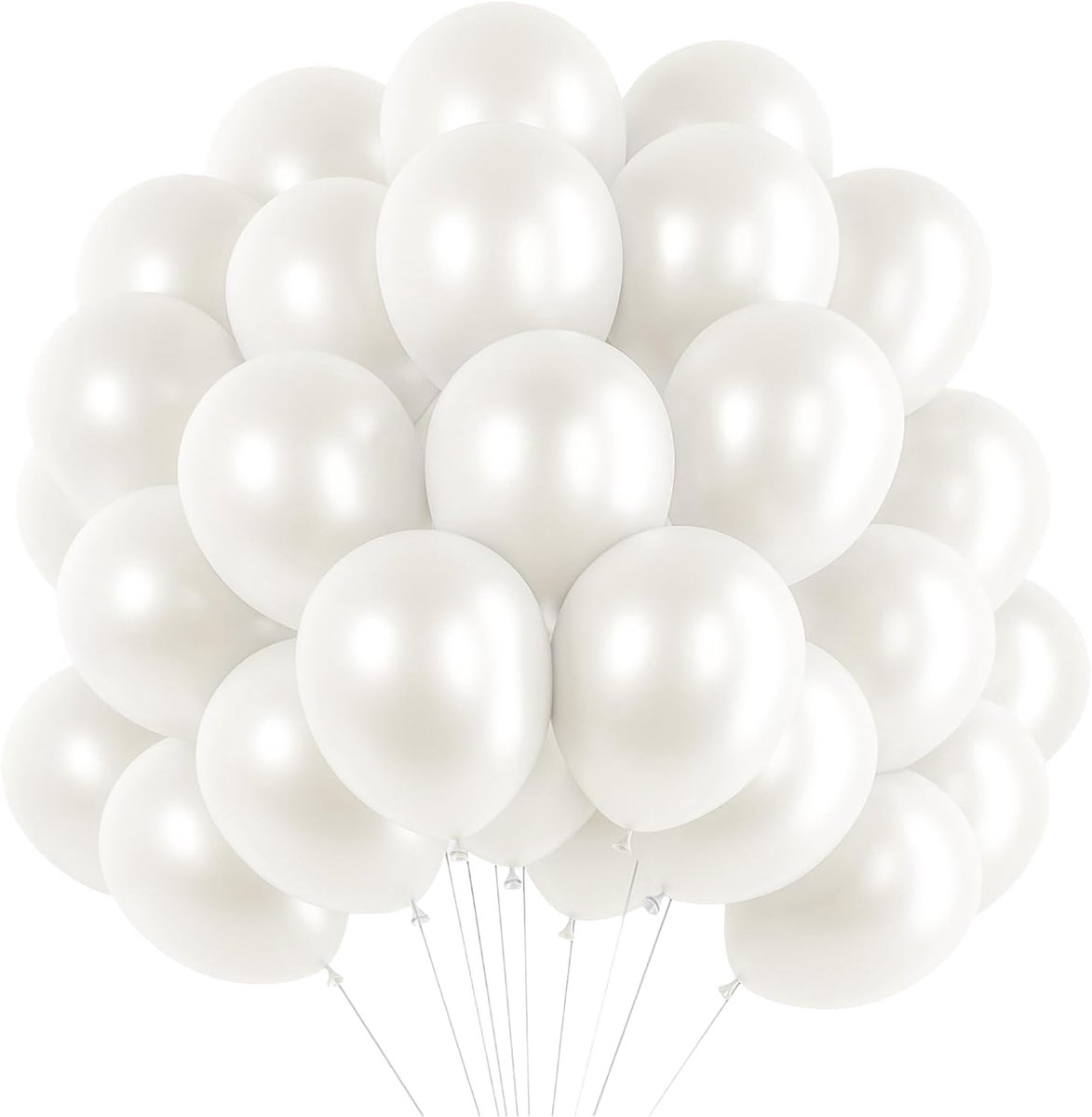 Pearly White Balloons, 60 Pieces, 25 cm, White Latex Balloons, White Helium Balloons, Balloon Garland, Party Balloon - ShopVlot