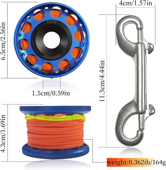 Diving Reel 100FT Finger Reel with Dive Double Sided Bolt Snap Clip Aluminum Diving Finger Spool Reel for Snorkeling - ShopVlot — afbeelding 4