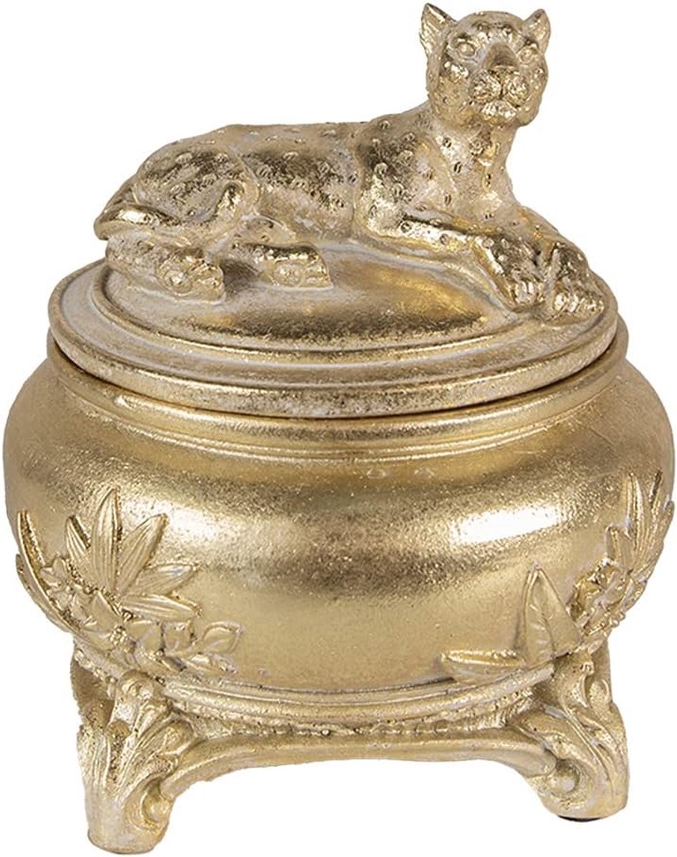Clayre & Eef Jewelry Box Leopard Ø 13x14 cm Gold Plastic Jewelry Box - ShopVlot