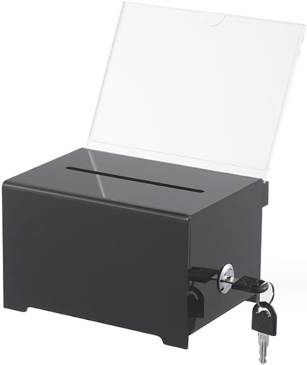 1 geschenkdoos met slot, electorale urn met tekenhouder, zwarte suggestiedoos voor fondsenwerving, donaties - ShopVlot