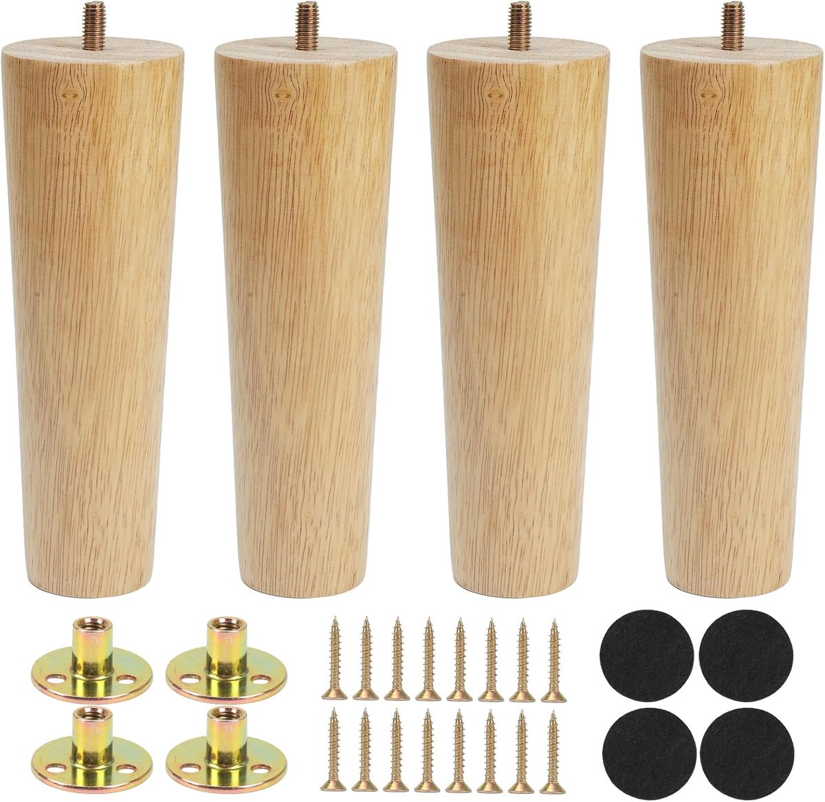 4pcs furniture legs wood 18cm furniture wooden legs - With mounting plates, screws, furniture legs, wood, round, for - ShopVlot