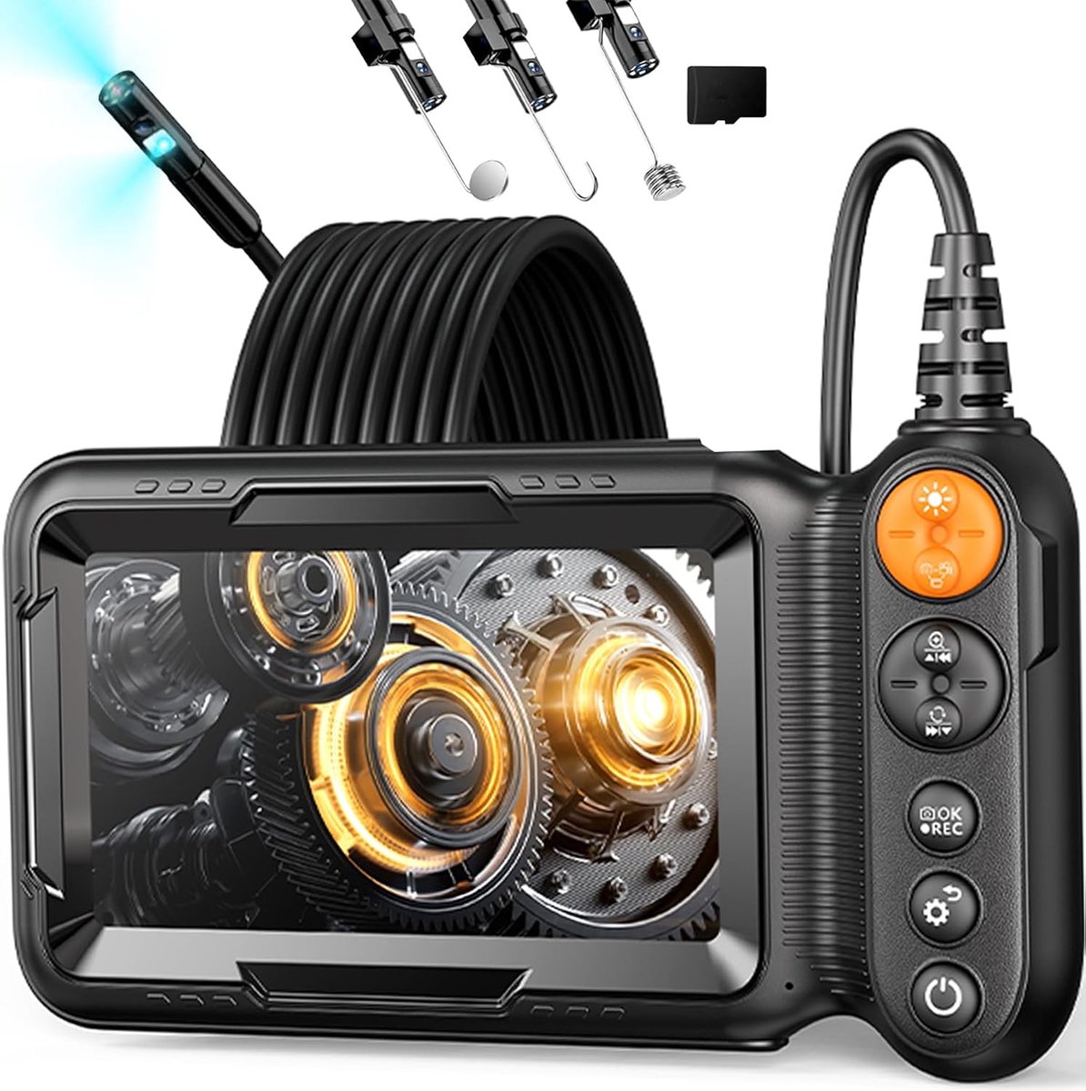 Endoscope Camera with Light, 10 m, Dual Lens, Endoscope, Digital Tube Camera, 5 Inch IPS Screen, 1080P HD Inspection - ShopVlot