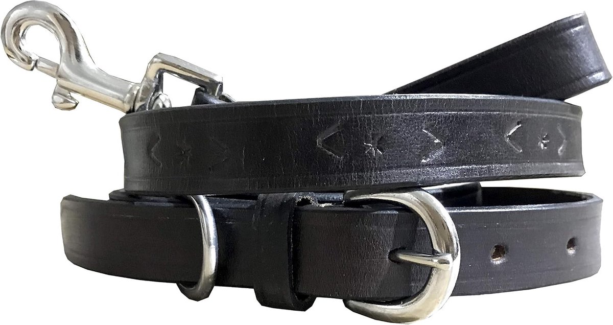 Genuine Leather Matching Couple Dog Collar and Lead Set, 14-18 Inches, DARK BROWN - ShopVlot