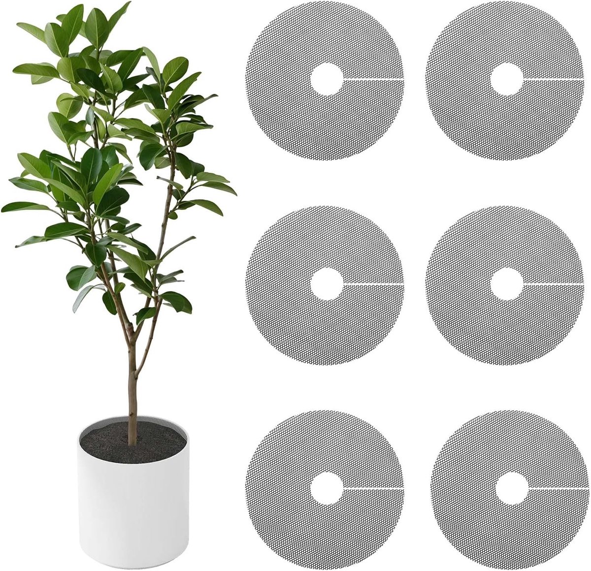 6 stuks 11,8 inch PE Plant Pot Grid, Snijbaar Ronde Geplant Pot Grond Cover Mesh, Bloempot Guard Protector van Katten - ShopVlot