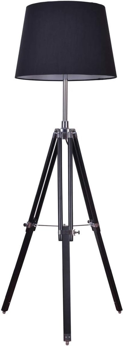 Rouen Industrial Design Tripod Floor Lamp Chrome With Black Lampshade - ShopVlot