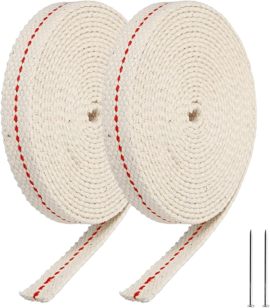 2 rolls of wick for oil lamps, width 10 mm and length 2 m, flat wick made of cotton, roll of cotton for lighting lamps - ShopVlot