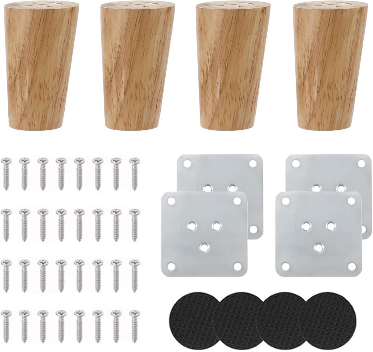 4 pieces furniture legs, 8 cm, including mounting plate and screws, solid wood construction, suitable for sofas, chest - ShopVlot