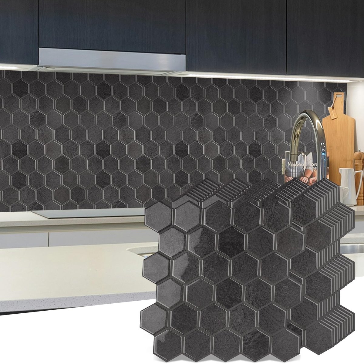WalDecoo Hexagon Peel and Stick Backsplash voor keuken, nieuwe upgrade premium extra dikker ontwerp 3D zelfklevende - ShopVlot