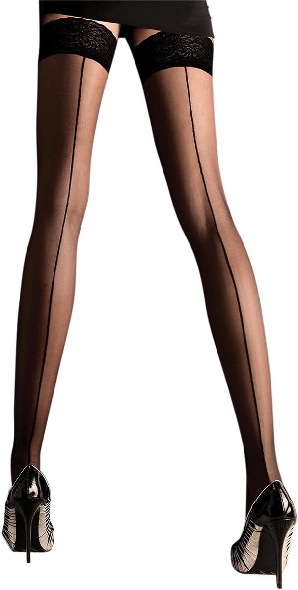 Ballerina Women's Stockings, Strapless, Black, Tights, Lace, Strappy Look, Black, S-M, Black - ShopVlot
