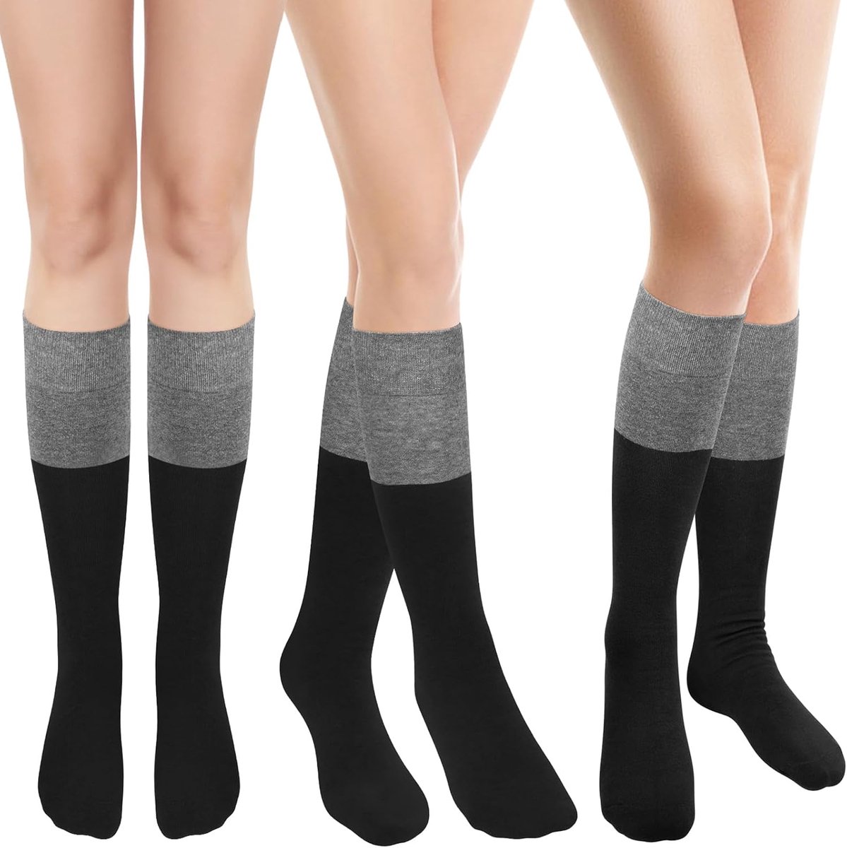 Kiiwah 3 Pairs of Women's Knee Stockings, Fashionable Knee Stockings, Elastic Long Socks, Soft and Comfortable - ShopVlot