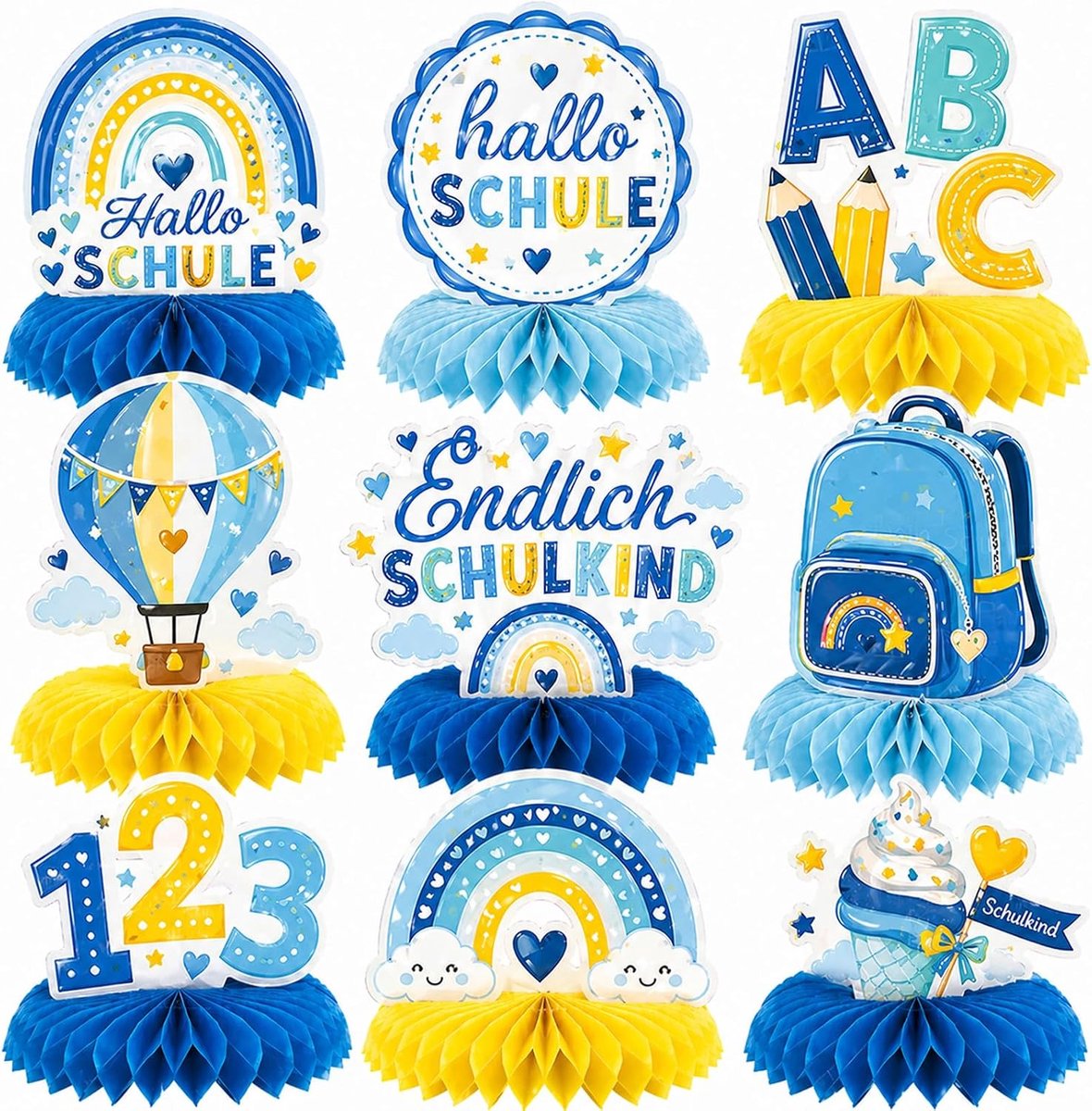 DazzJoy 6 stuks eerste schooldag deco tafeldecoratie (blauw) - ShopVlot