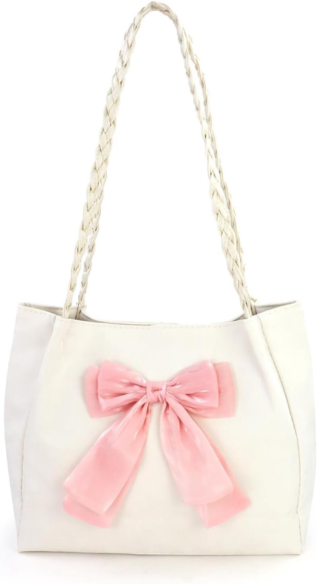 Tote Bag, Soft PU Leather for Women, Stylish Handbag, Large Shoulder Bag with Pink Butterfly Bow for Shopping, Hiking - ShopVlot