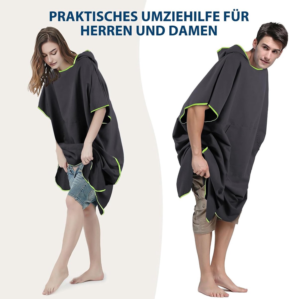 SnelShoppen - KUOGAS Badponcho Voor Dames En Heren, 117x88 cm, Microvezel Badponcho Handdoek, Aankleedhulp Strand, Sport, Zwemmen, Camping, Tuin, Unis