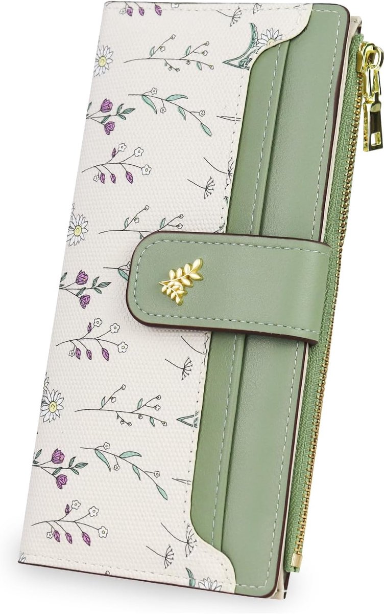 Women's Purse, PU Leather, Long Slim Women's Wallet, Large Capacity, Bifold Wallet, Card Holder, Floral Pattern - ShopVlot