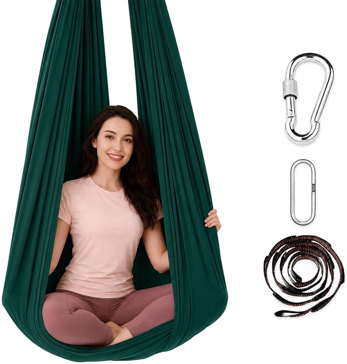 Yogahanddoek voor Aerial Yoga, 280 x 150 cm, Hangmat voor Fitness en Ontspanning tot 200 kg Belastbaar (Groen)