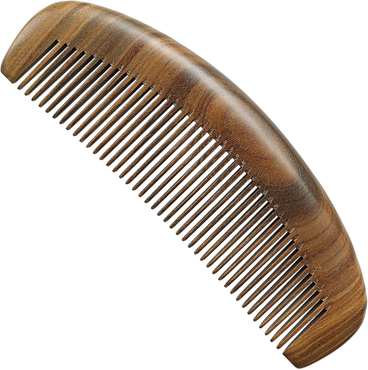 Green Sandalwood Hair Comb, Handmade Fine Teeth, Half Round Moon Shape, for Curly and Long Smooth Hair, Natural Wooden - ShopVlot