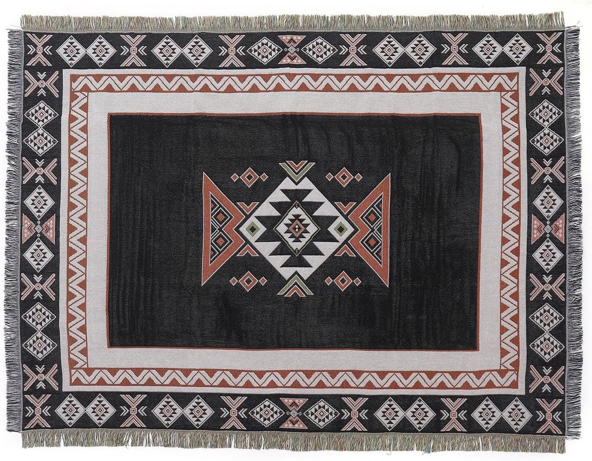 LumiSyne Cotton Woven Throw Blanket with Tassel Bohemian Tribal Ethnic Style Geometric Pattern Aztec Navajo Blanket - ShopVlot