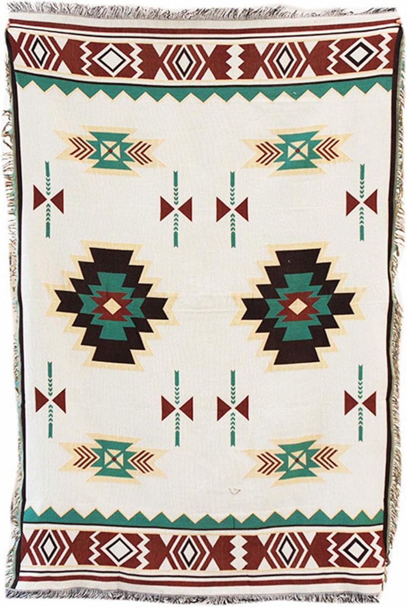 LumiSyne Cotton Woven Throw Blanket with Tassel Bohemian Tribal Ethnic Style Geometric Pattern Aztec Navajo Blanket - ShopVlot