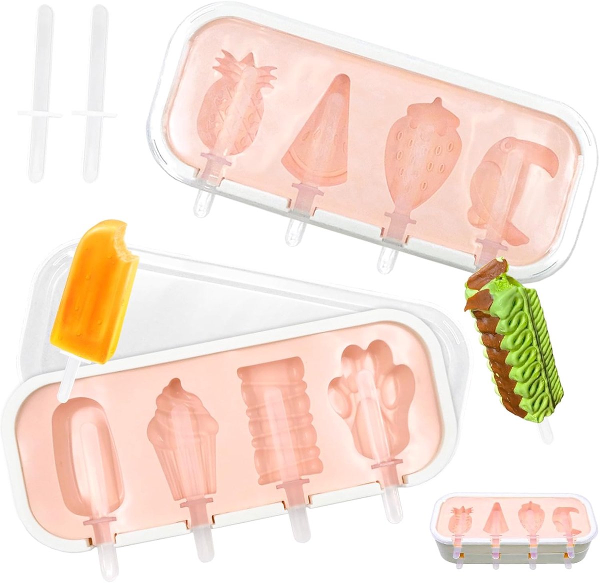2 Pcs Silicone Ice Stick Mould, Fruit Ice Mold DIY Creative Ice Mould BPA Free Reusable with Lid, Homemade Popsicle - ShopVlot