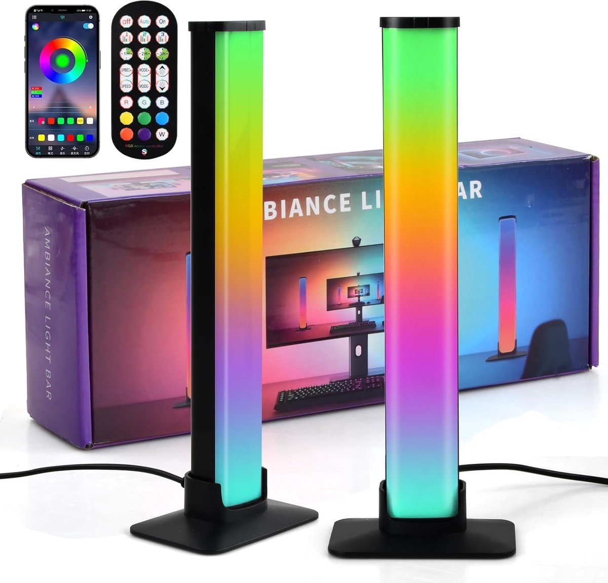 RGB LED Lightbar, TV Backlight, Dimmable Gaming Lamp with RGB Atmosphere, App Control, Bulb Sync with Music for - ShopVlot