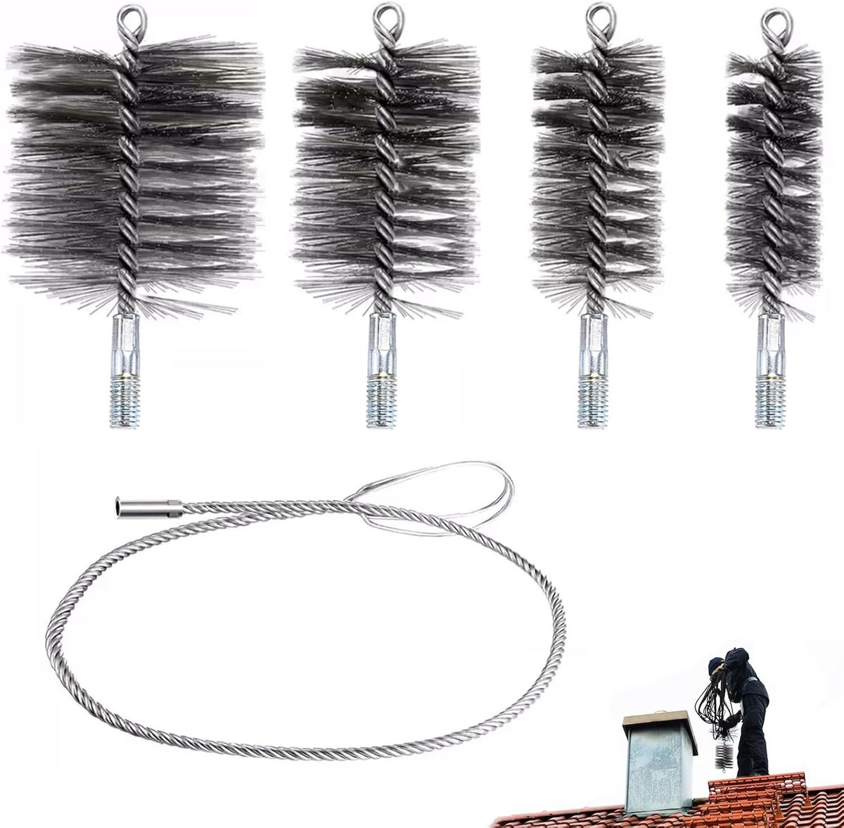 5pcs Stove Pipe Brush Set, Kettle Brush Chimney Sweep Brush Includes Brushes in Sizes 30mm, 50mm, 80mm and 150mm with - ShopVlot