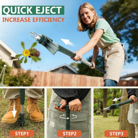 Onkruidtrekker met Lange Steel – 3 Klauwen – Staand Onkruid Verwijderen – 100 cm – Ergonomische Handgreep — afbeelding 2