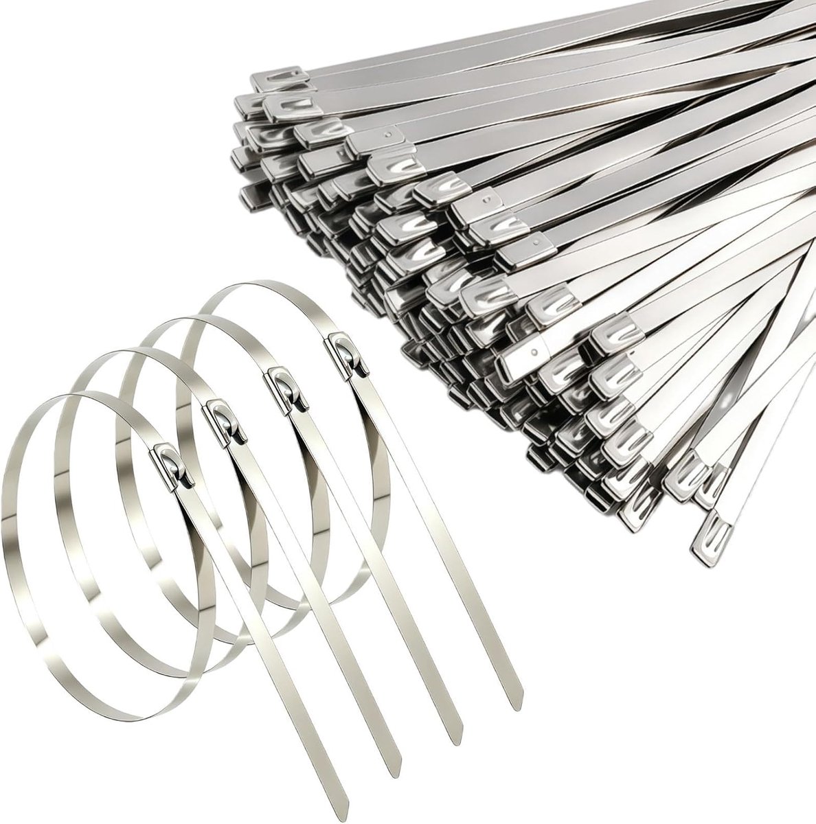 Kabelbinders 300 × 4,6 mm - roestvrij staal - zelfborgend - 100 stuks - ShopVlot