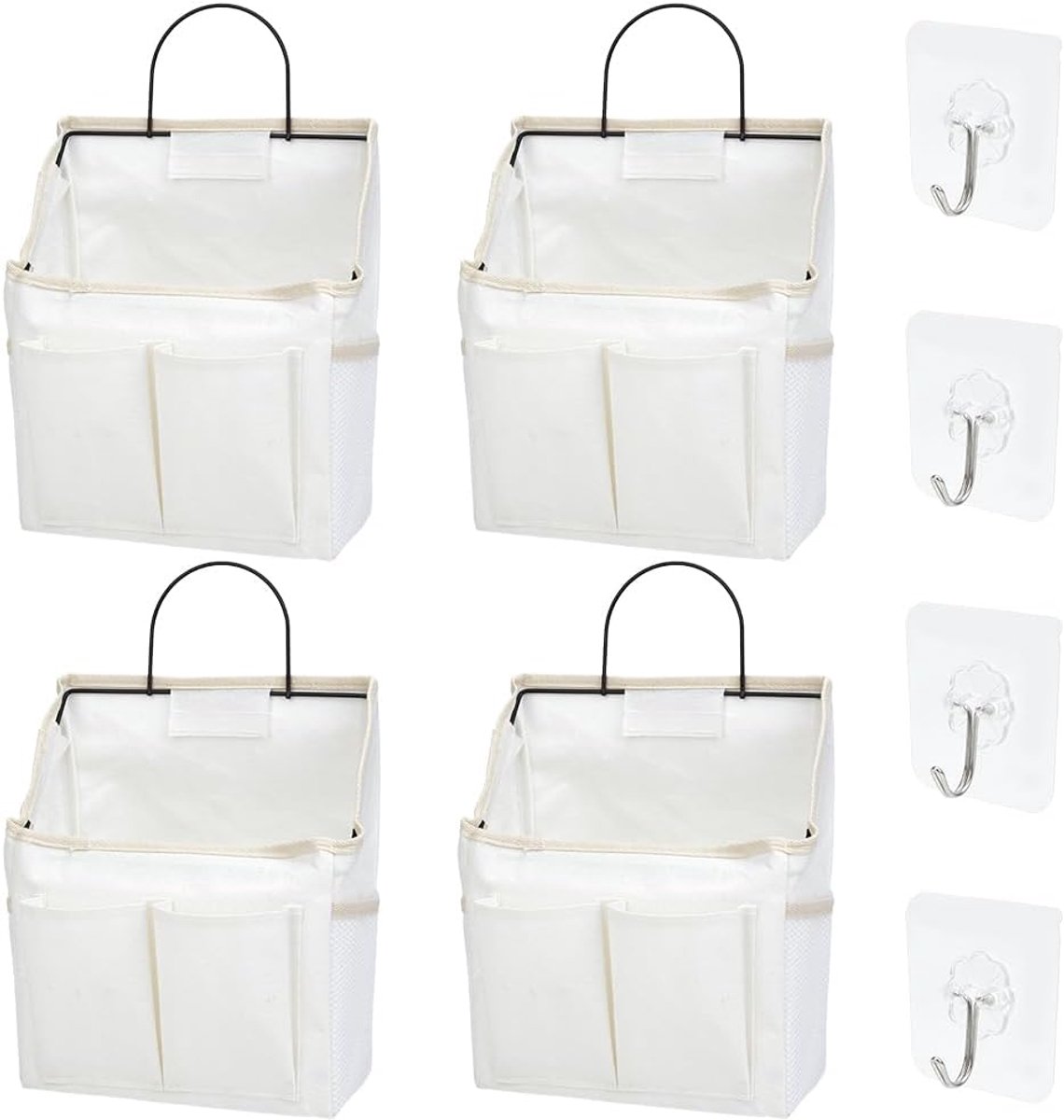 Muur opbergtas 4 stuks - katoen en linnen - dichte organizer - perfect voor slaapkamer en badkamer - ShopVlot