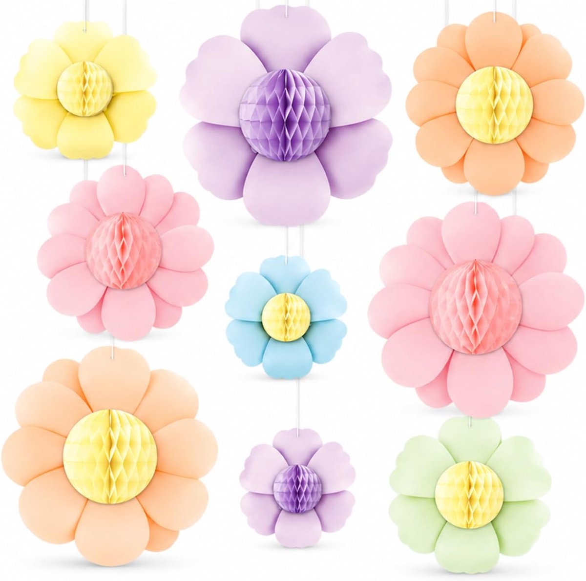 Papieren bloemen 9-delig - kleurrijke decoratie - drie verschillende maten - perfect voor feesten - ShopVlot