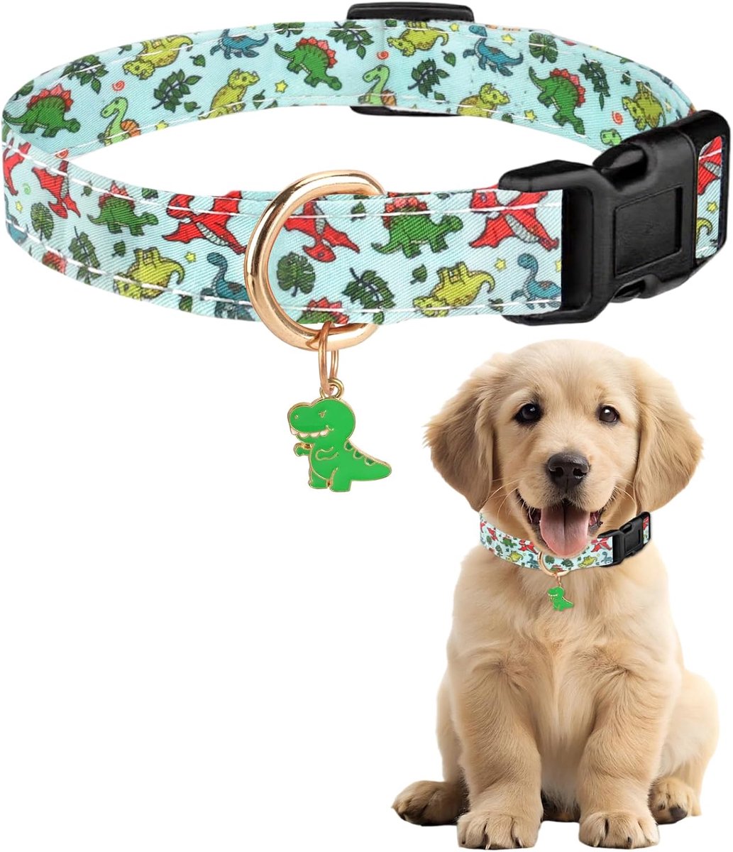 Hondenhalsband S - kleurrijke bloemen - comfortabele katoen - voor kleine honden - ShopVlot