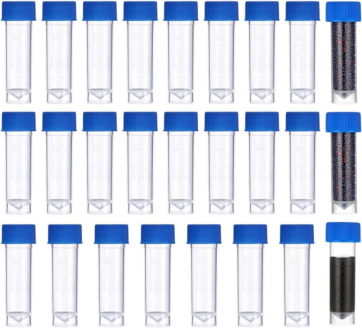 Monsterbuisjes 25 stuks - 5 ml kunststof - met deksel en gegradueerde markeringen - ShopVlot