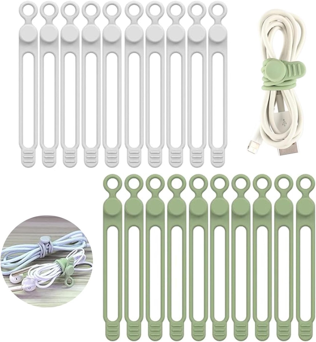Silicone kabelstraps 20 stuks - herbruikbaar en elastisch - voor het organiseren van kabels - ideaal voor opladers - ShopVlot
