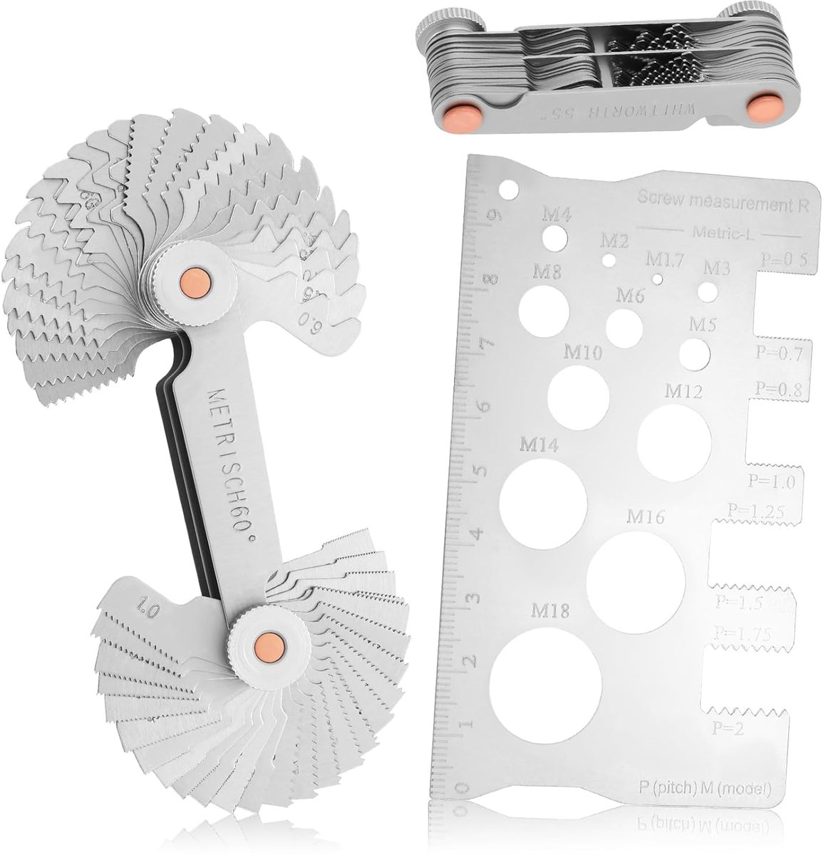 Draadmeetset 52 bladen - metrisch en inch - 60 en 55 graden - voor nauwkeurige draadmeting - ShopVlot