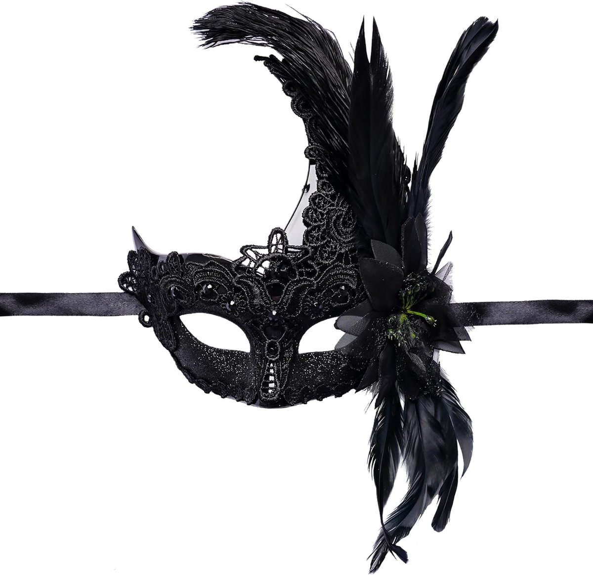 Maskerade Masker - Kant met Diamanten en Bloemen - Elegante Oogmasker voor Carnaval - Perfect voor Feestjes - ShopVlot